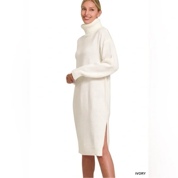 Zenana Ivory Turtleneck Long Sleeve Knit Dress Sz L. New from wholesale - Picture 2 of 3
